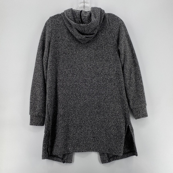 Reitmans Cardigan Womens Small Open Front Side Pockets Hood Black Grey Long - Picture 10 of 13
